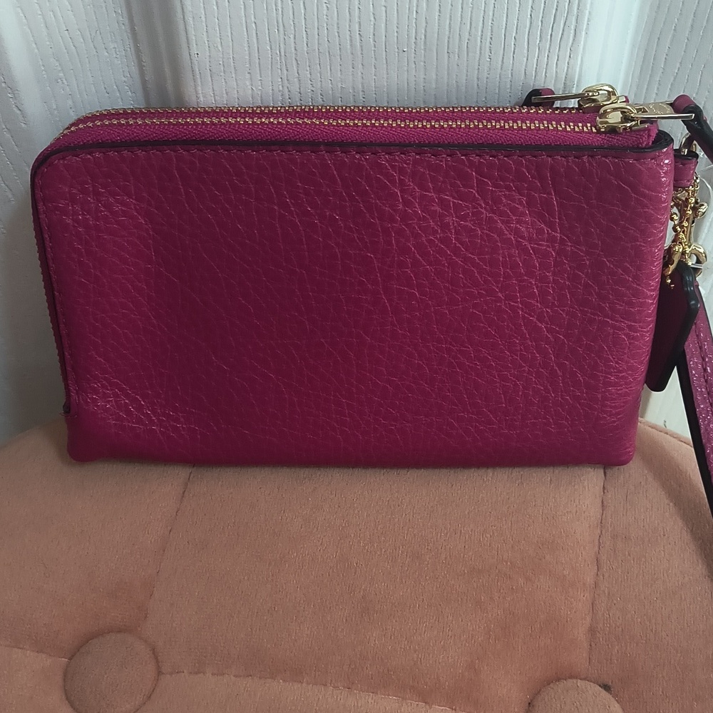 Coach Double Corner Zip Pebble Leather Wristlet NWT - Picture 6 of 7